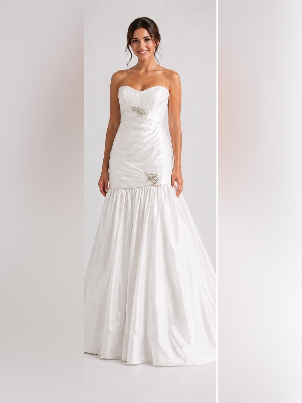 Strapless White Wedding Dress with Beaded Accents